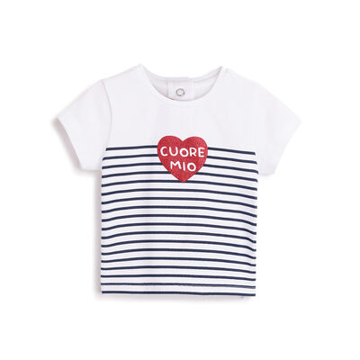 Girls White Striped Short Sleeve T-Shirt